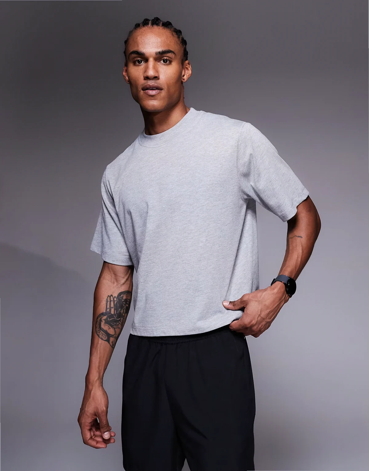 cotton cropped lifting T-shirt with quick dry finish in gray heather