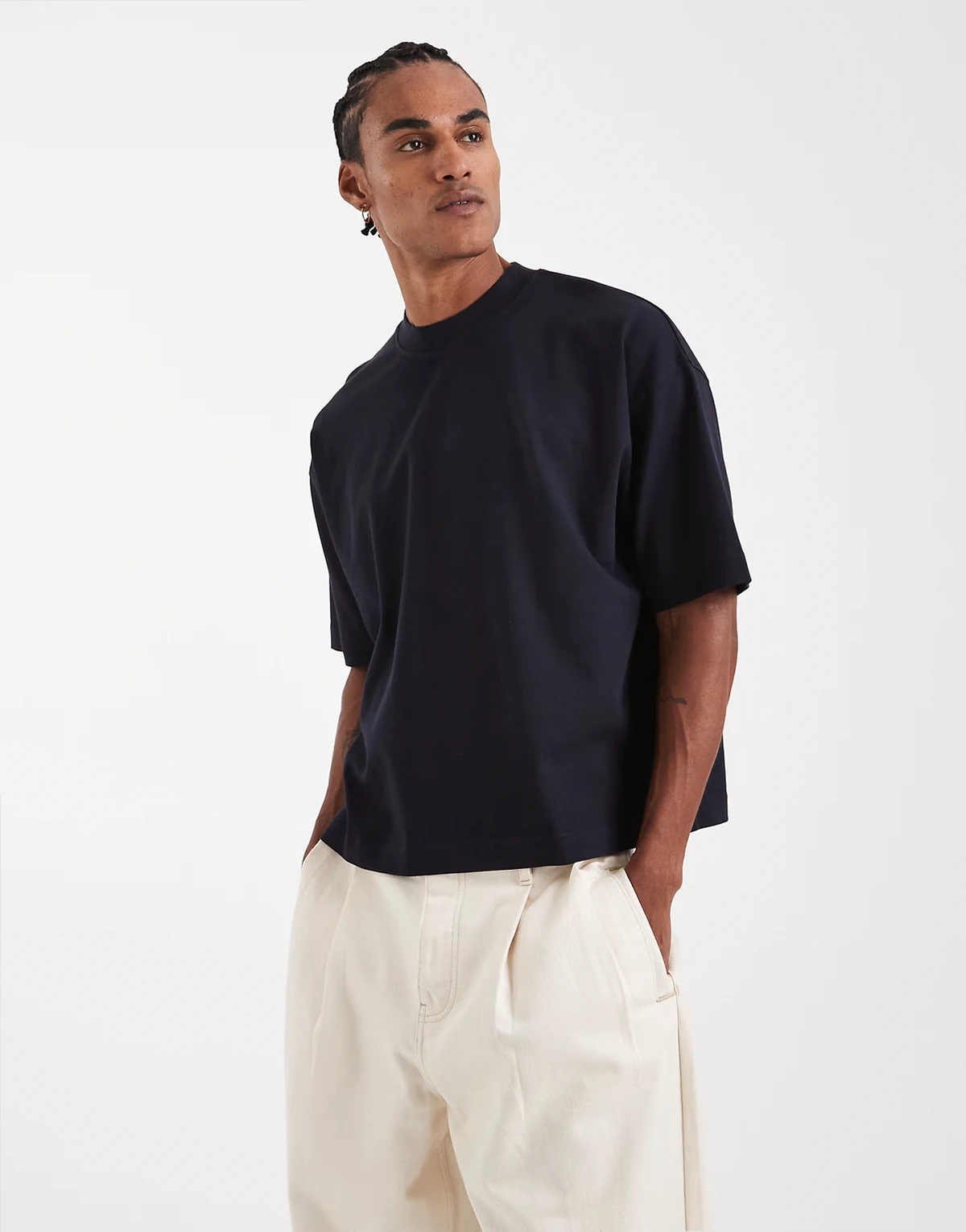 – Circular Design Collection – Granatowy, bardzo gruby T-shirt o pudełkowym kroju oversize