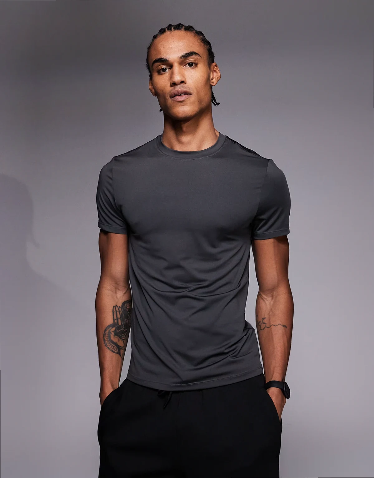 Icon active quick dry muscle fit base layer training t-shirt in charcoal