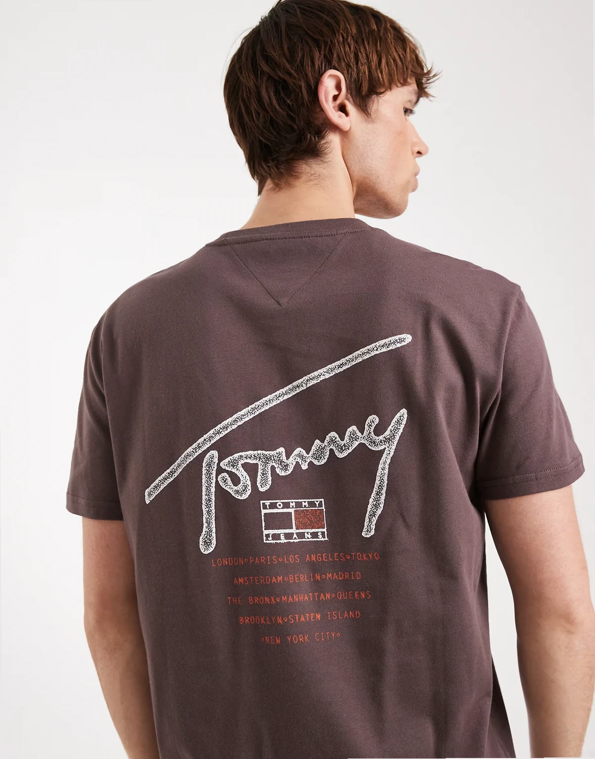 regular signature detail black print T-shirt in brown
