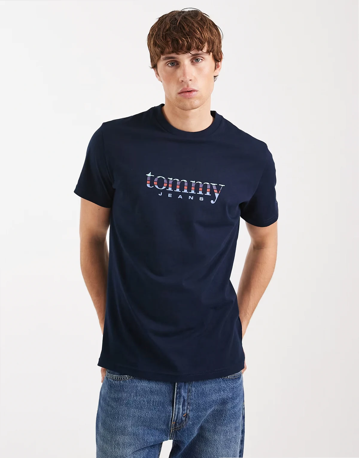 gradient graphic center logo slim fit t-shirt in navy