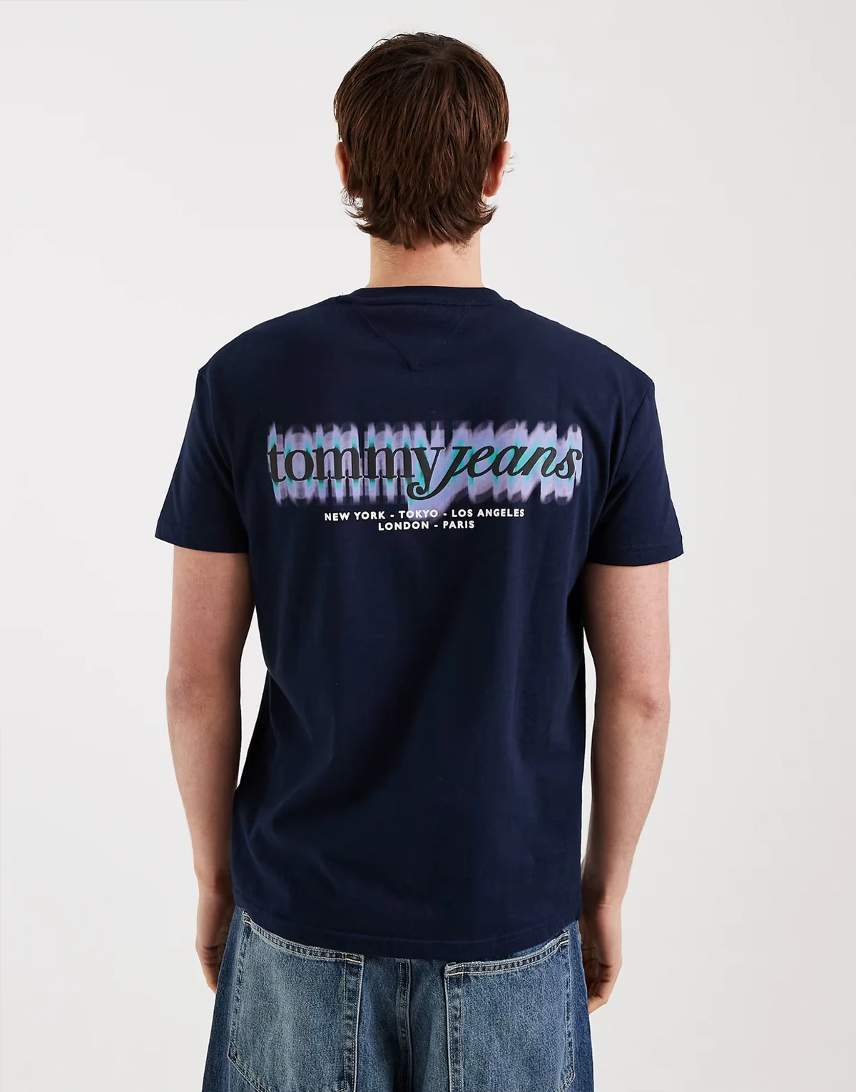 blurry script back graphic T-shirt in navy