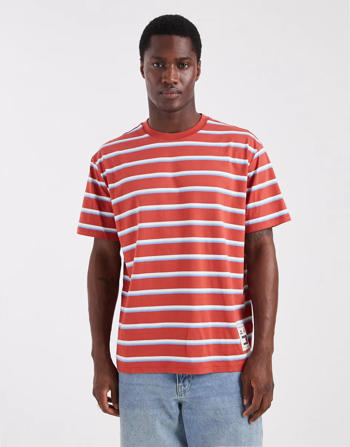 relaxed striped T-shirt with label logo in red