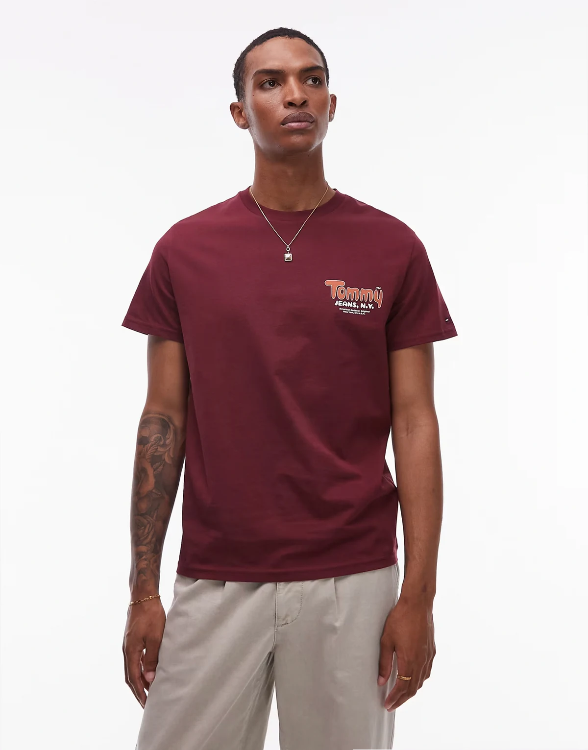 bubble chest logo slim T-shirt in burgundy