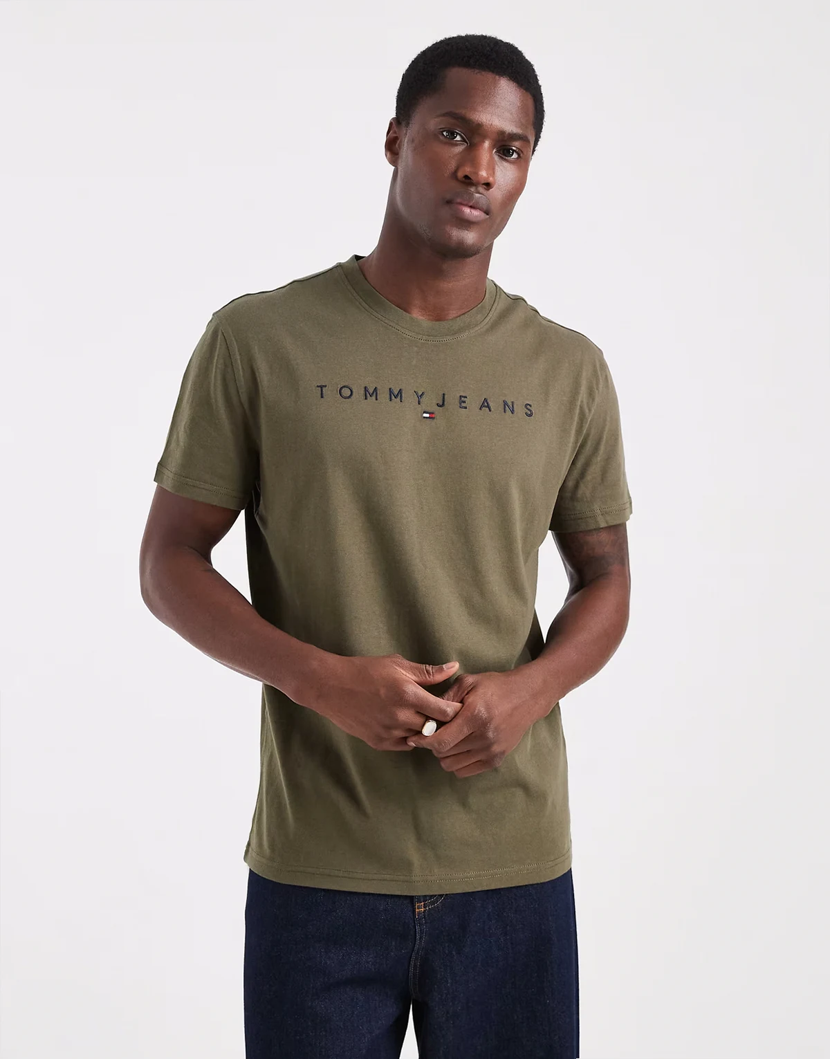 regular fit linear logo T-shirt in khaki