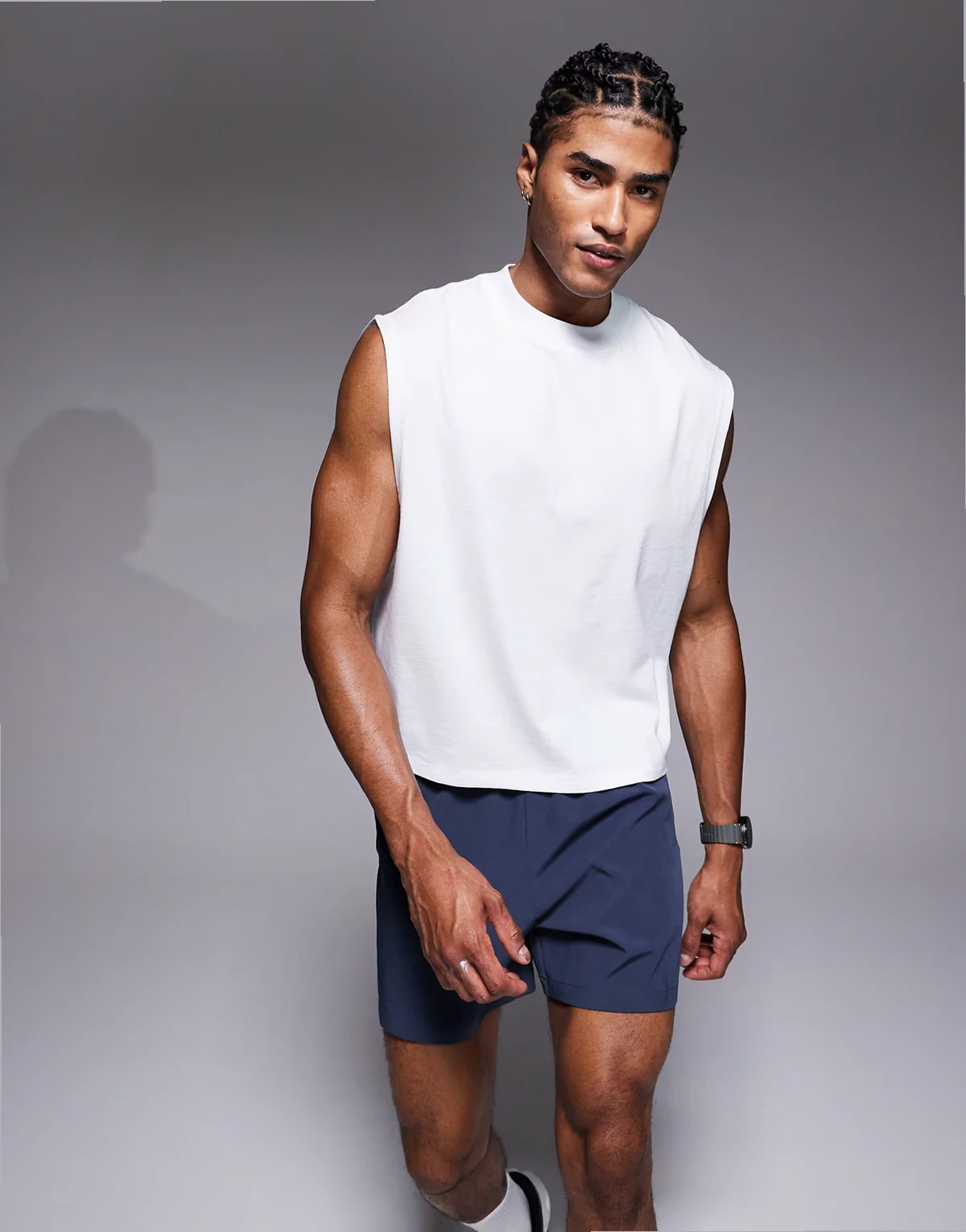 cotton cropped lifting tank top with quick dry finish in white