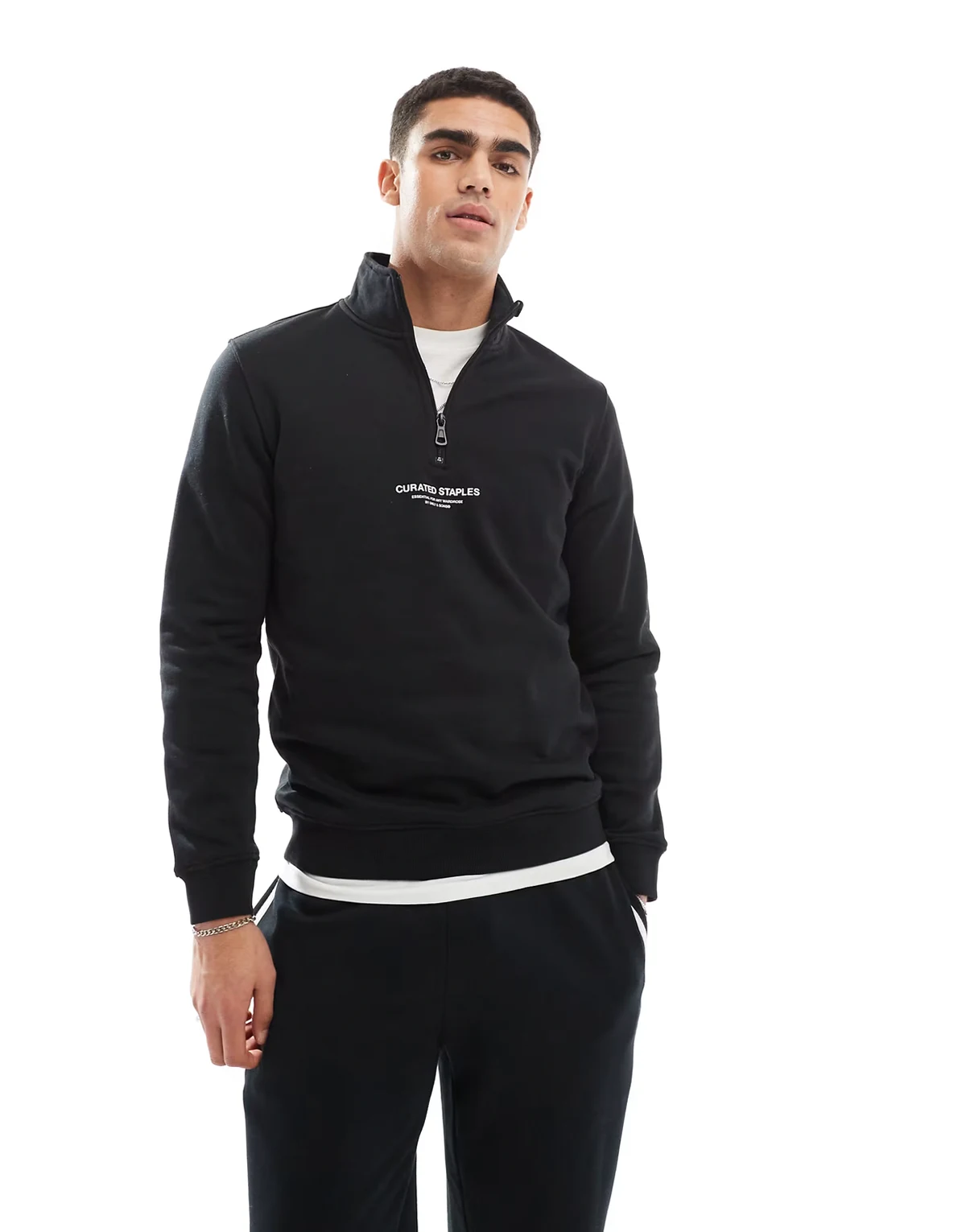curated high neck 1/4 zip sweater in black