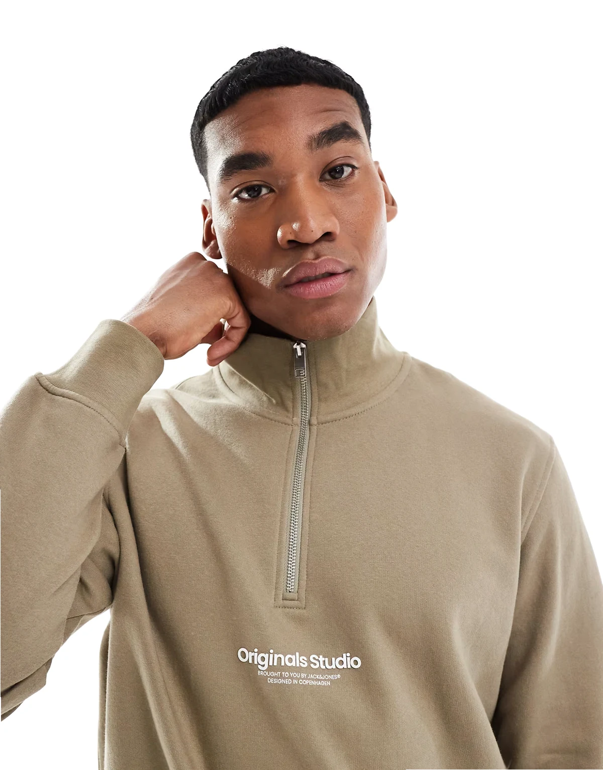1/4 zip sweat with logo in sage