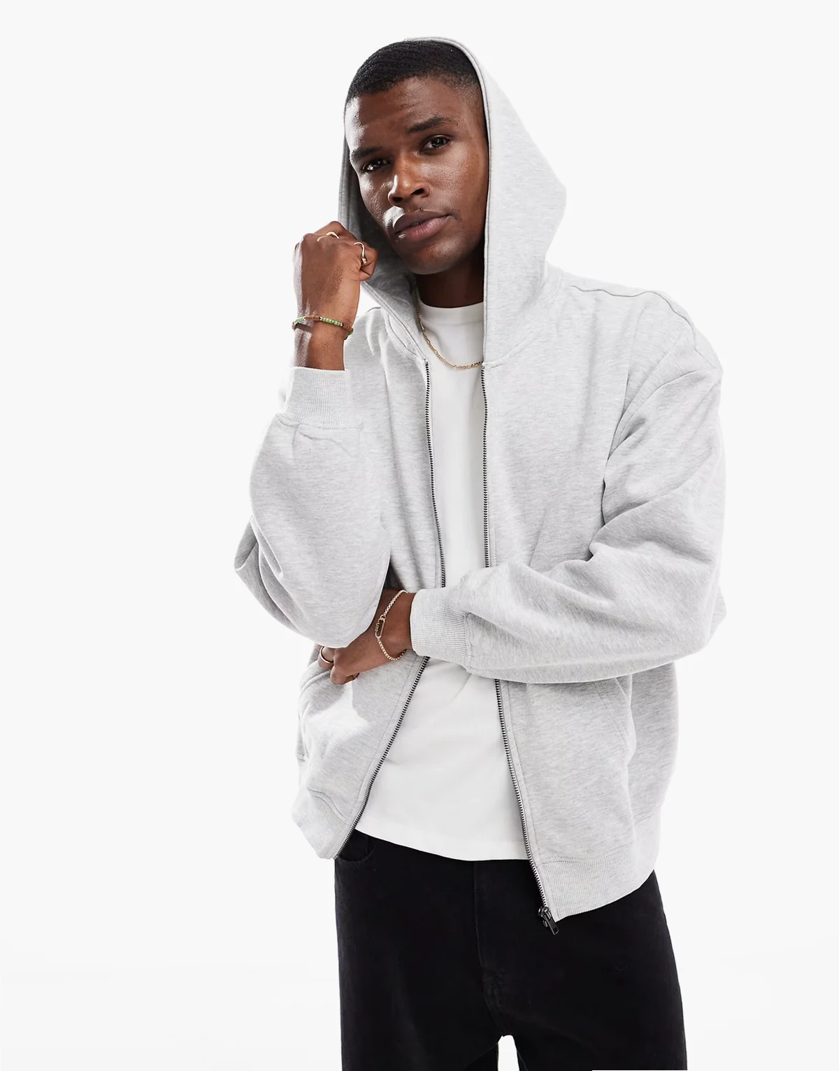 oversized zip up hoodie in light gray