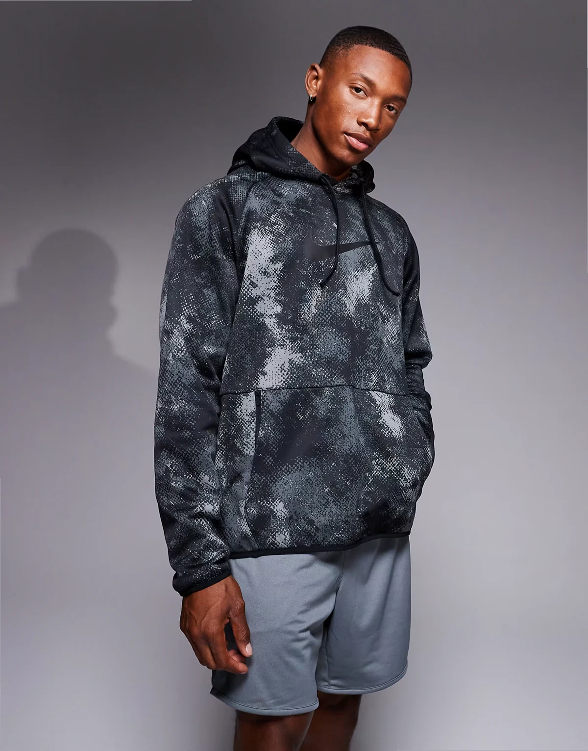 Therma-Fit camo print hoodie in black
