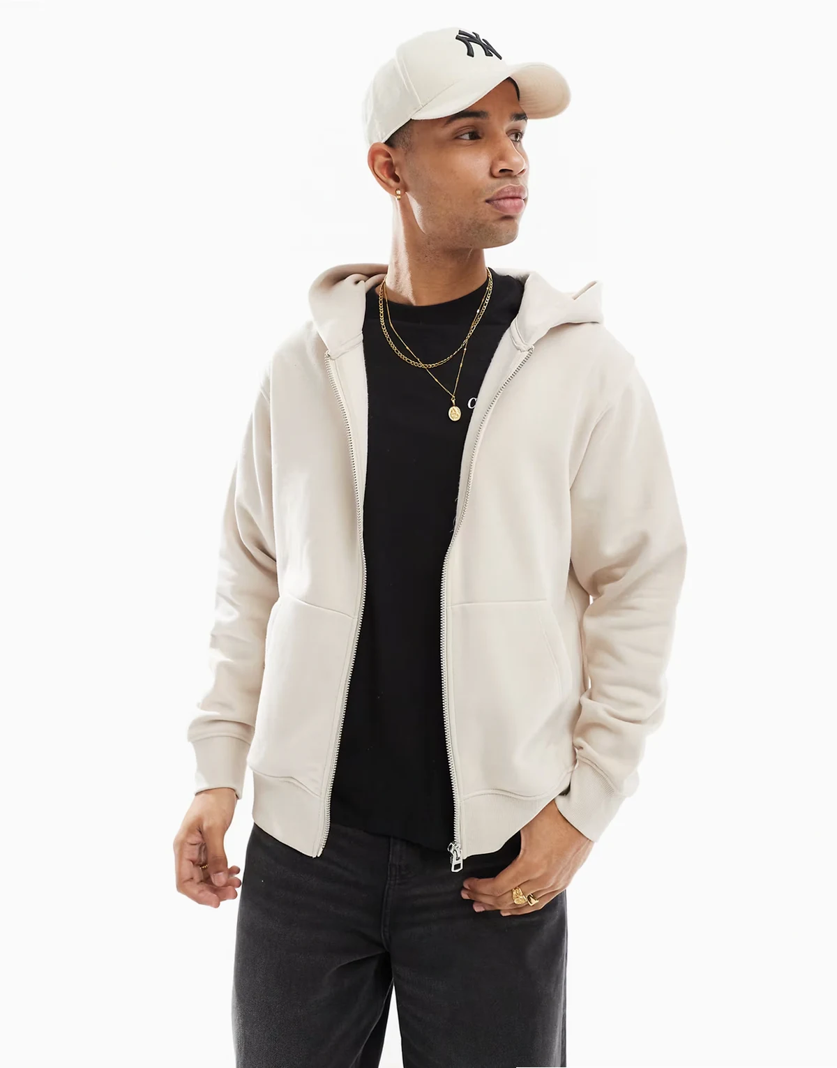 oversized 400gsm heavyweight zip hoodie in cream