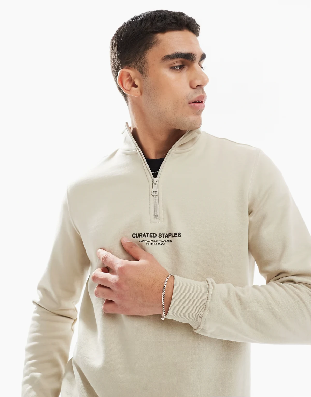 curated high neck 1/4 zip sweater in stone