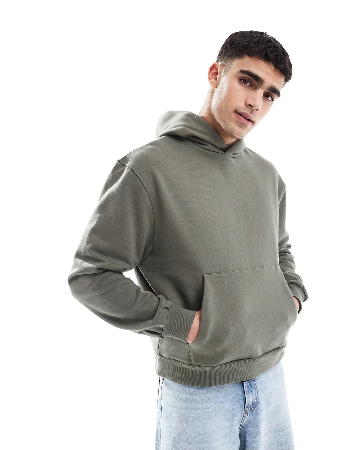 – Gruba bluza z kapturem premium o pudełkowym kroju oversize w kolorze khaki 400 g/m²