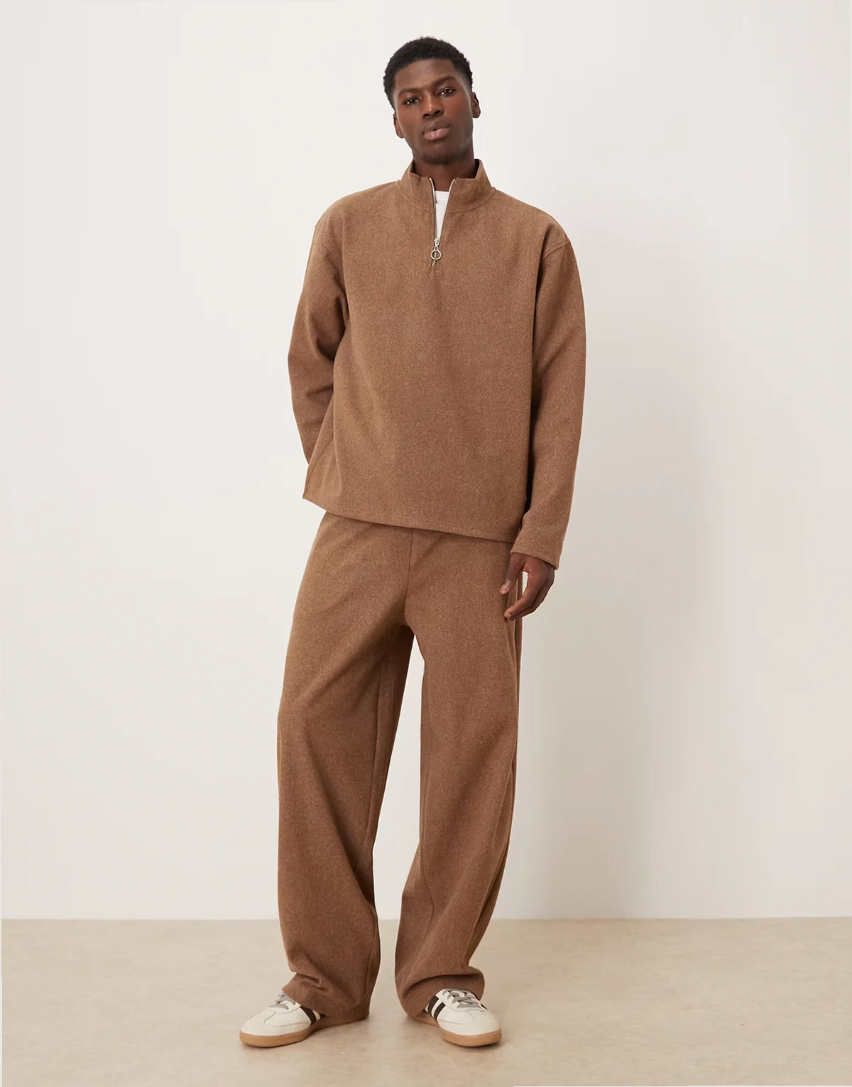 wide leg pleated sweatpants in brown - part of a set