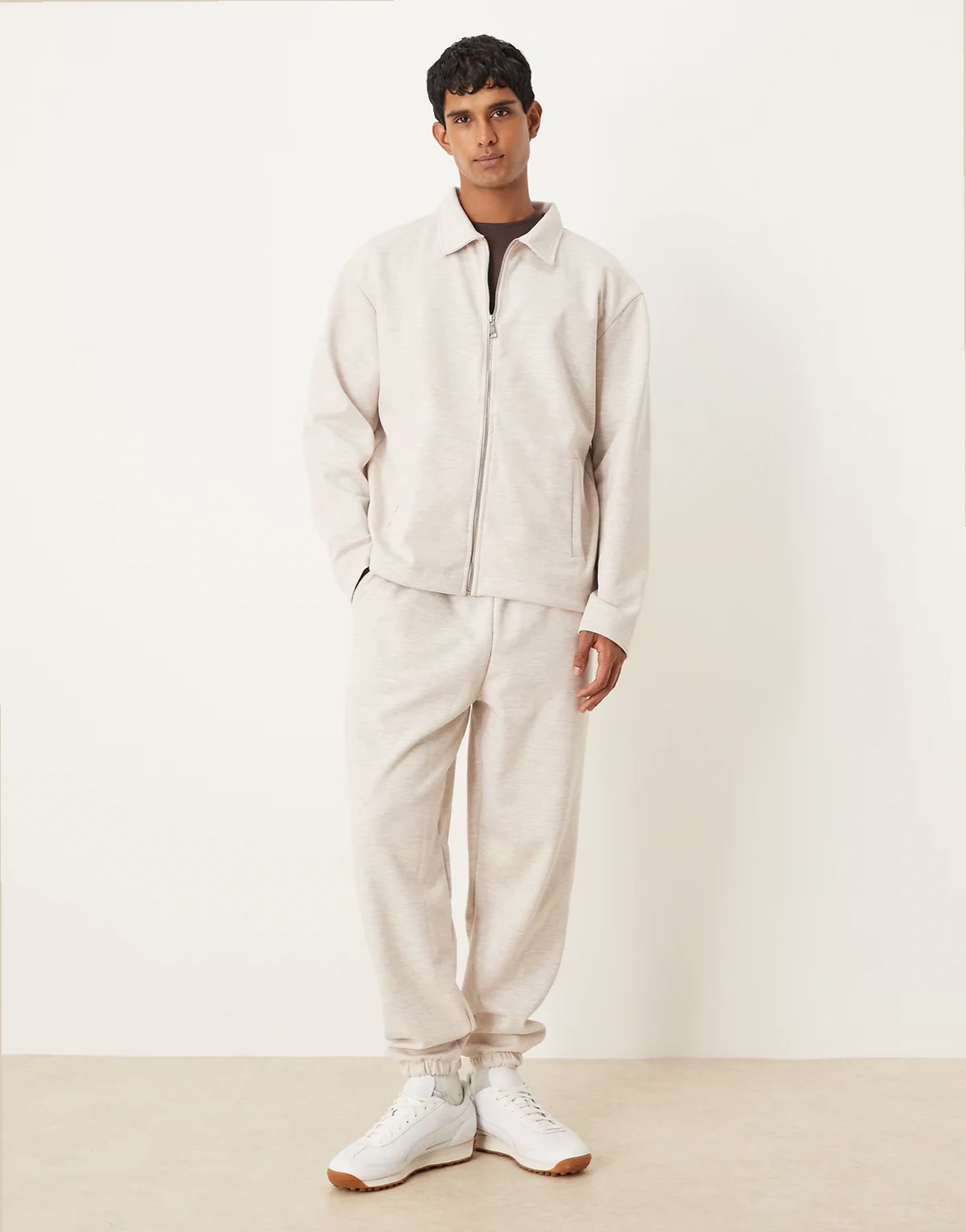 heavyweight tapered sweatpants in scuba-style fabric in oatmeal heather