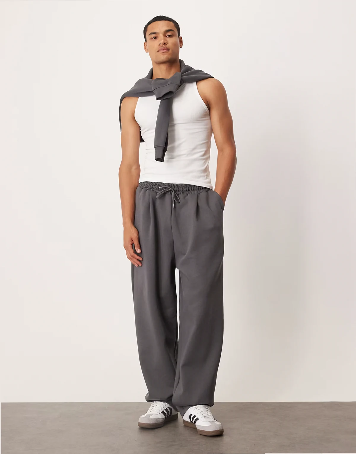 premium heavyweight wide leg sweatpants in 400gsms in charcoal