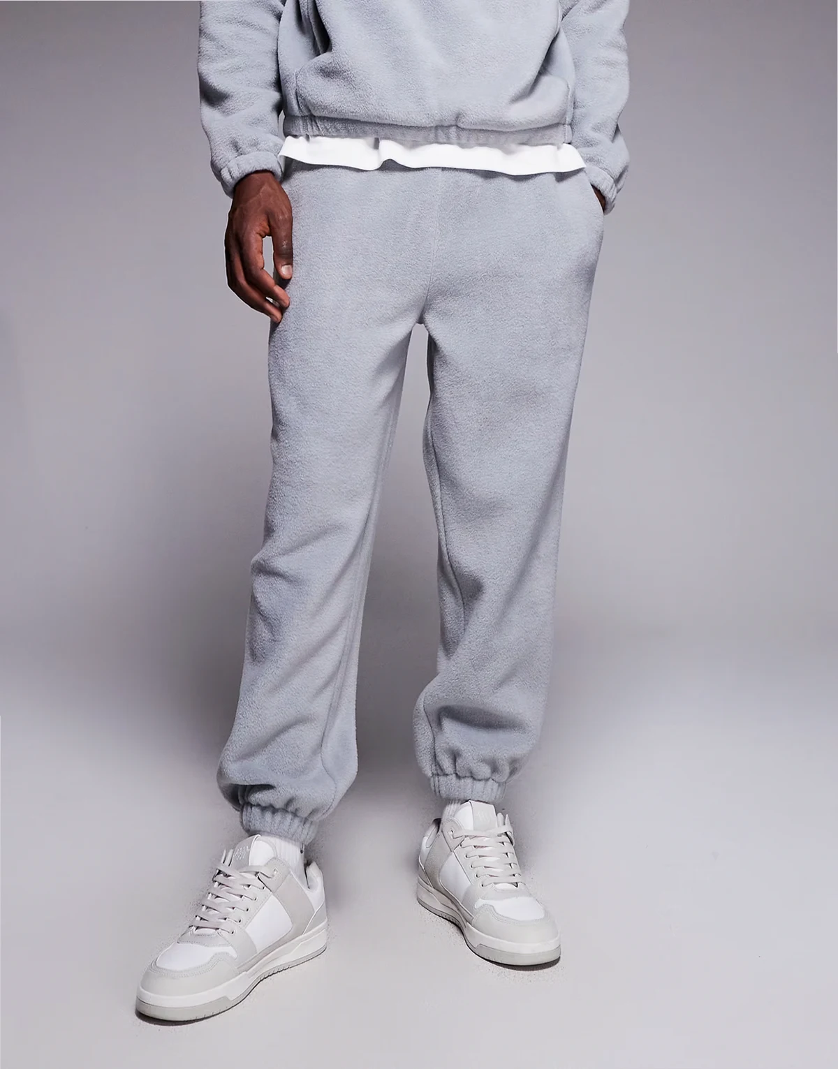 tapered fleece sweatpants in gray - part of a set