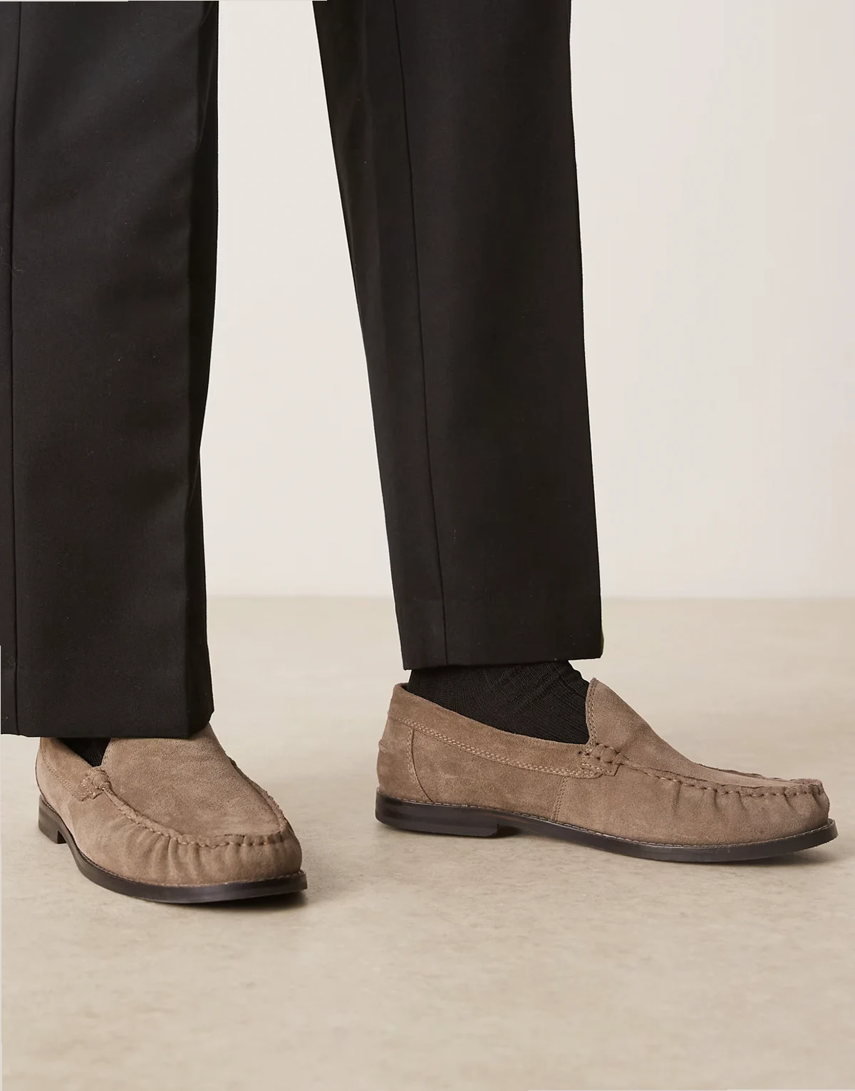 penny loafers in stone suede with ruching
