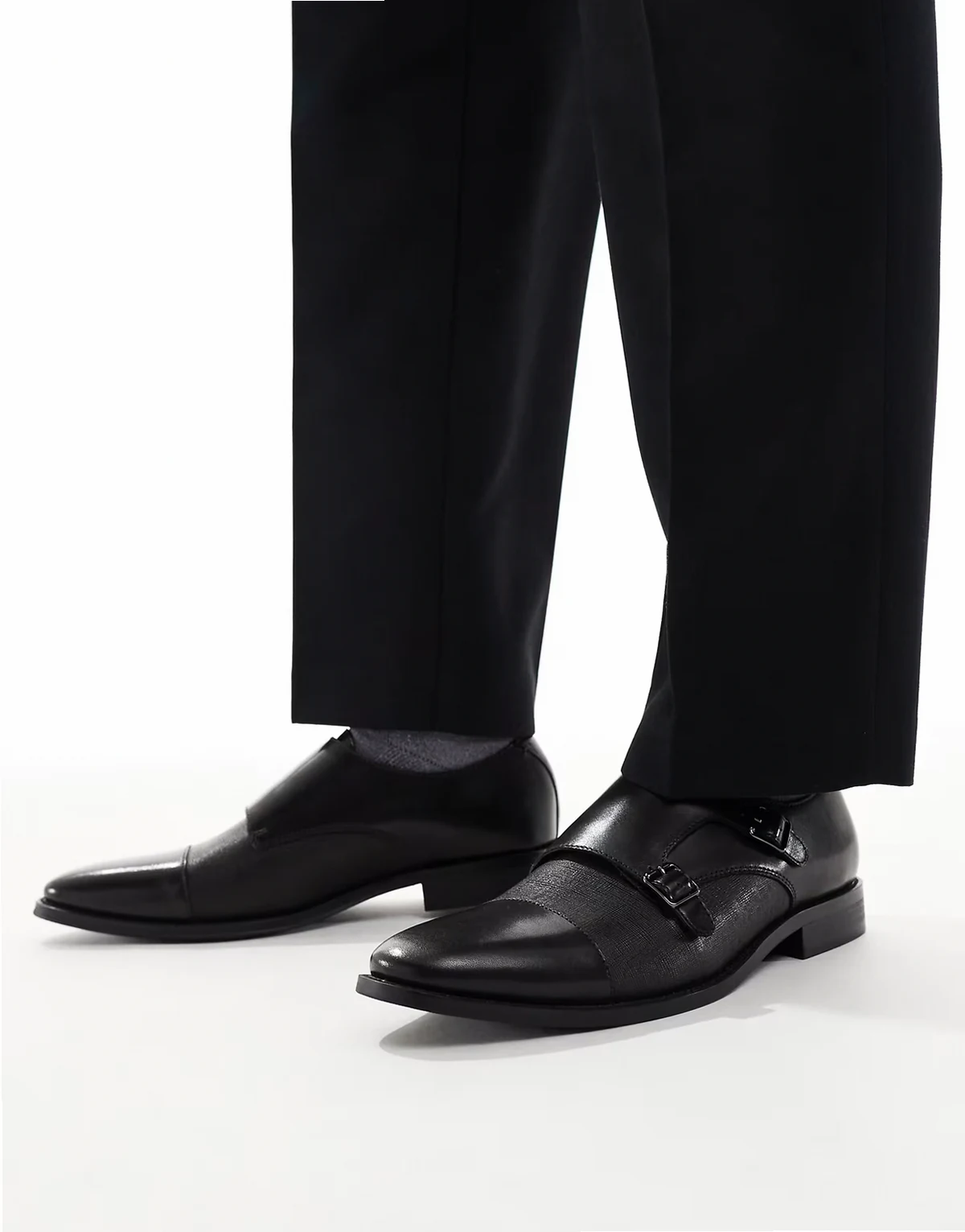 – Rocky – Leder-Monkschuhe in Schwarz mit doppeltem Riemen