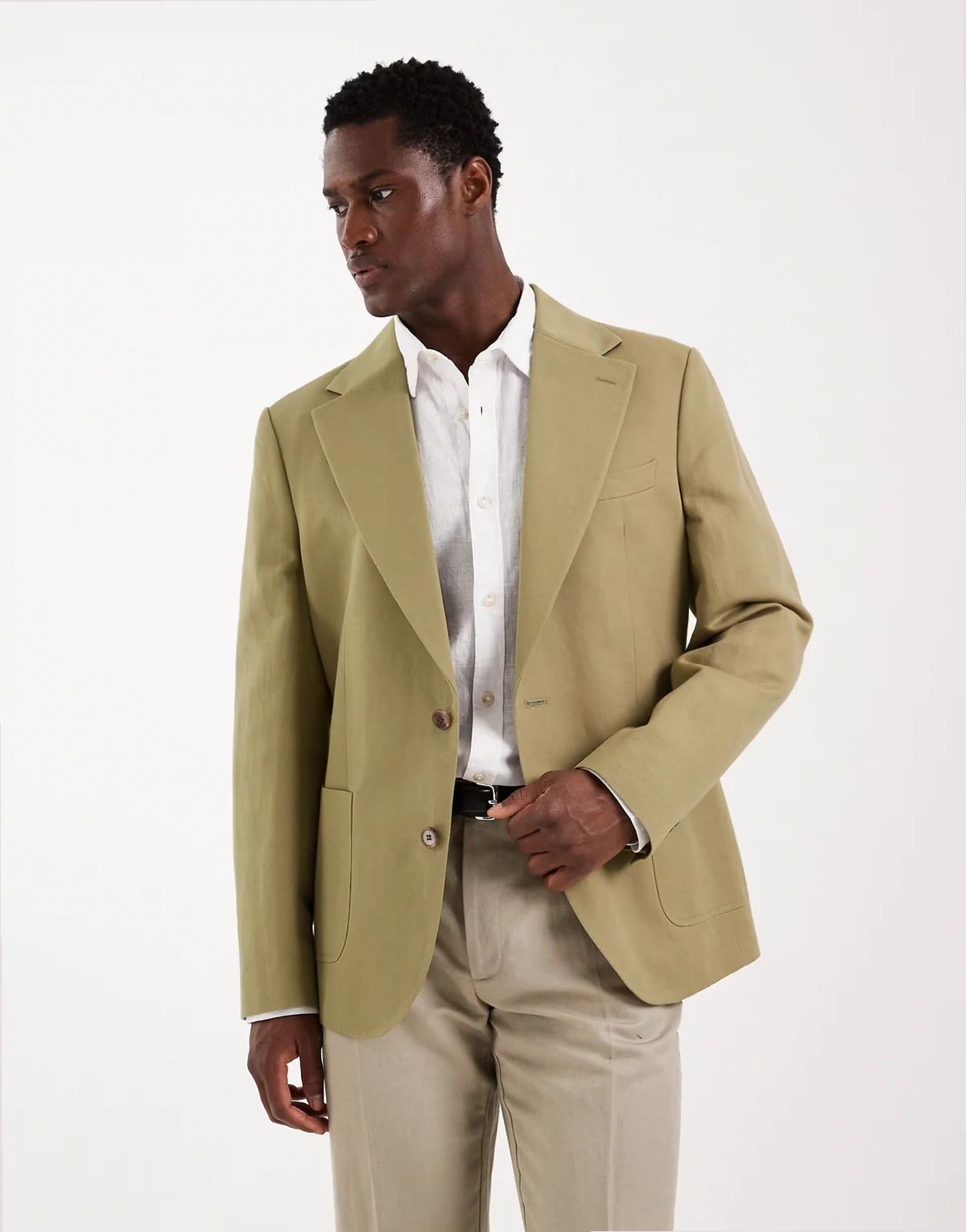 mix & match linen rich slim suit jacket in olive