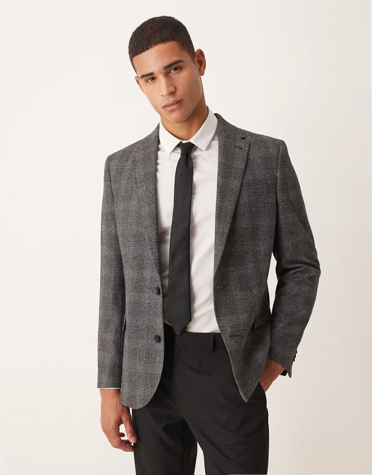 – Schmaler Blazer in kariertem Anthrazit