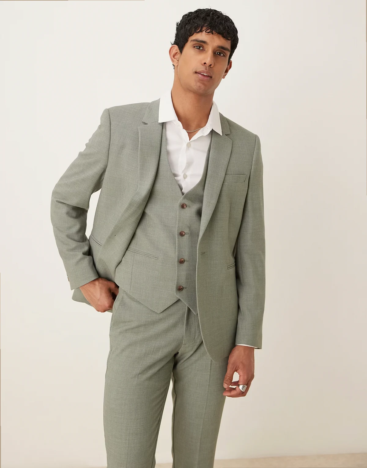 – Enge Anzugjacke in Khaki mit Kreuzschraffurmuster