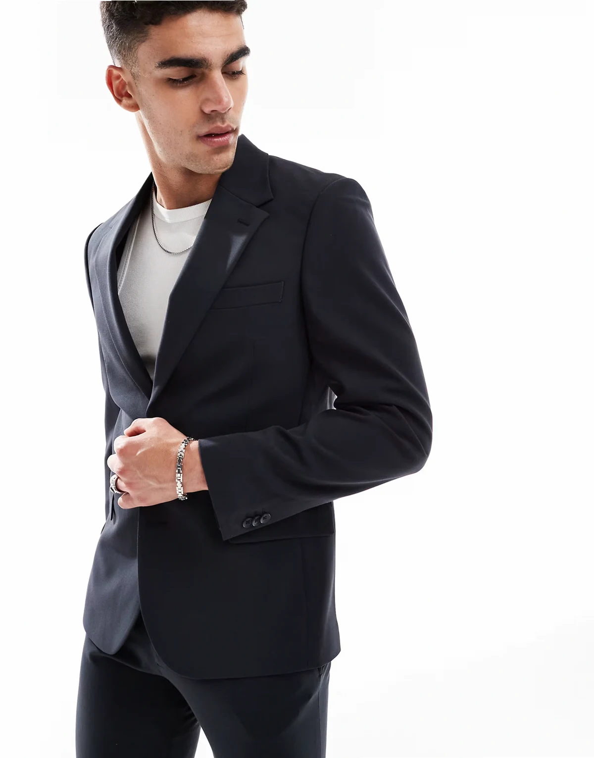 – Skinny-Fit-Anzugjacke in Schwarz mit Vier-Wege-Stretch