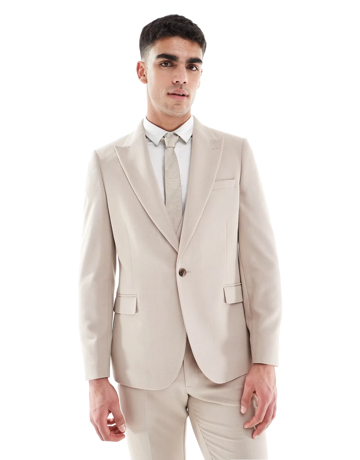 – Eng geschnittene Anzugjacke in Taupe mit Flammengarnstruktur