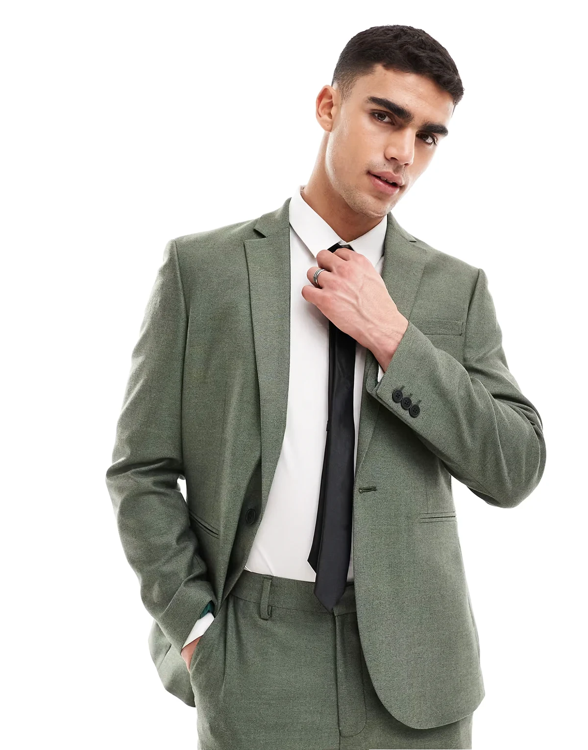 slim suit jacket in forest green oxford texture