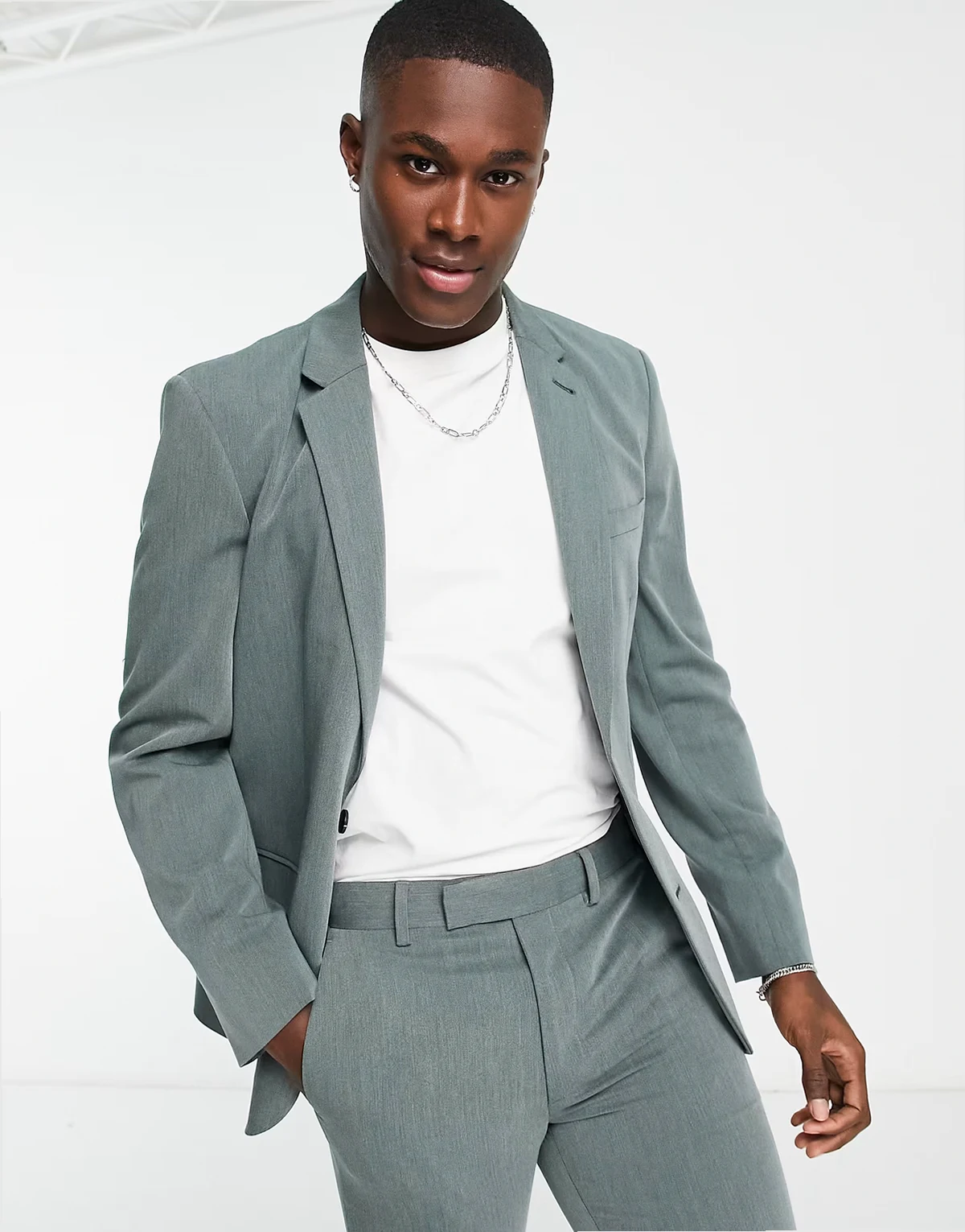 skinny suit jacket in peached twill in dark green