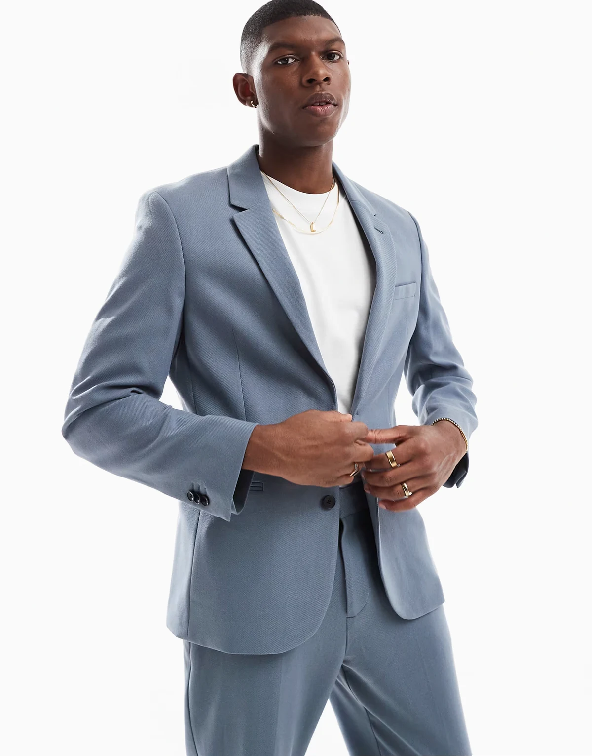 slim suit jacket in blue twill