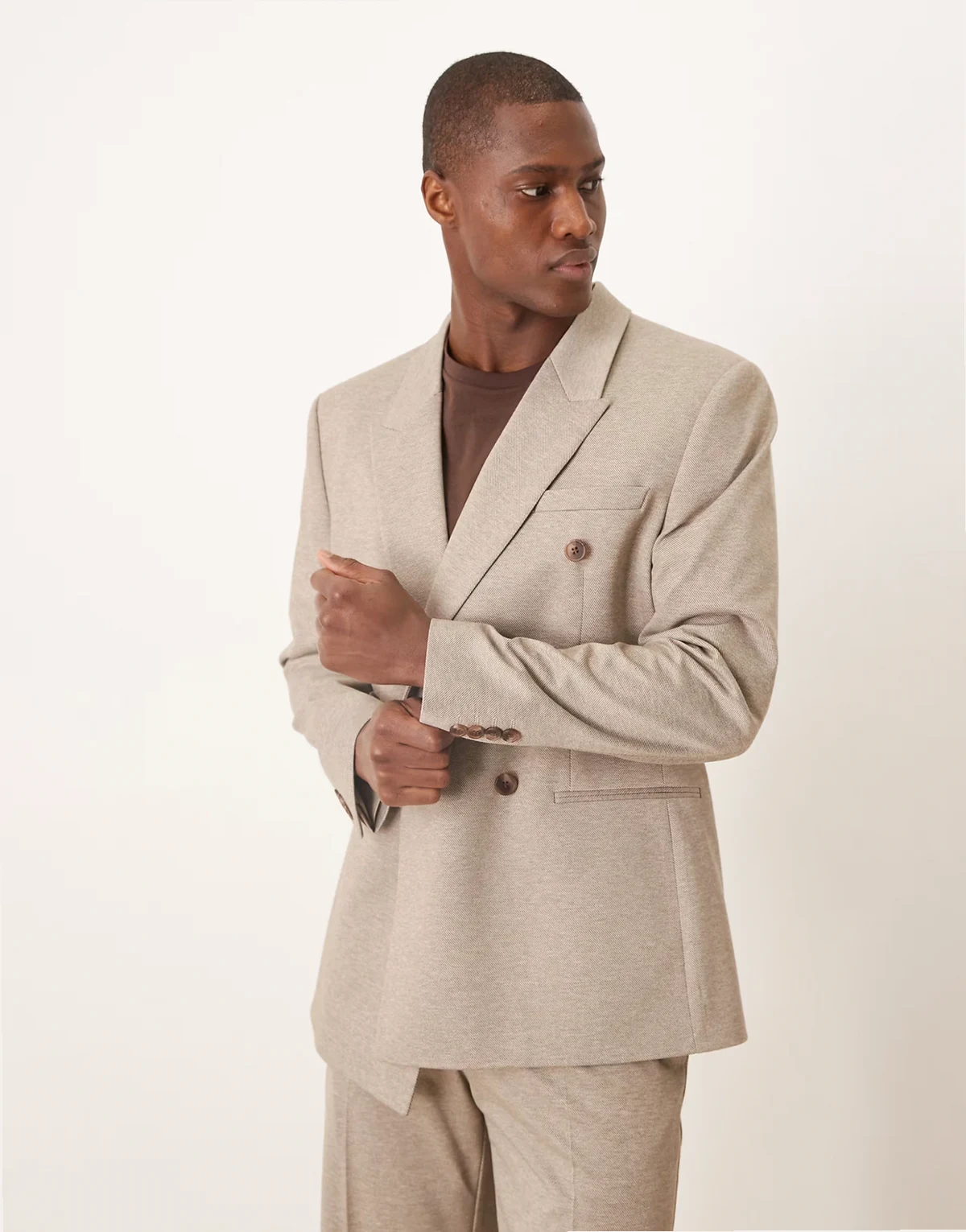 double breasted regular suit jacket in beige twill