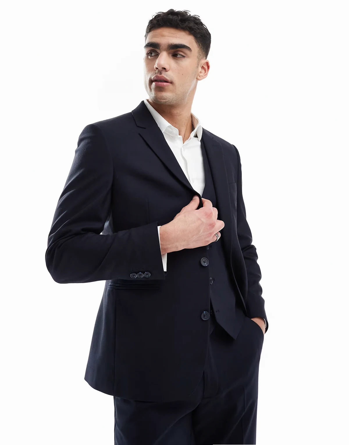 – Anzugjacke mit schmalem Schnitt in dunklem Marineblau