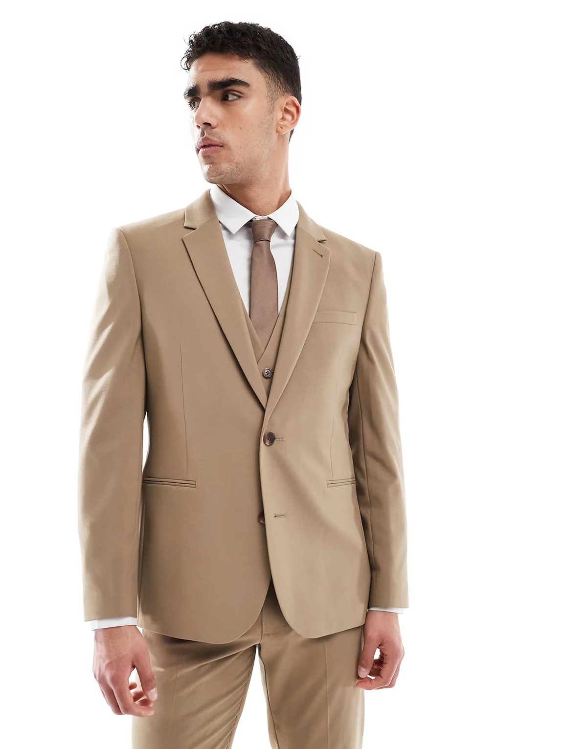 skinny suit jacket in dark stone