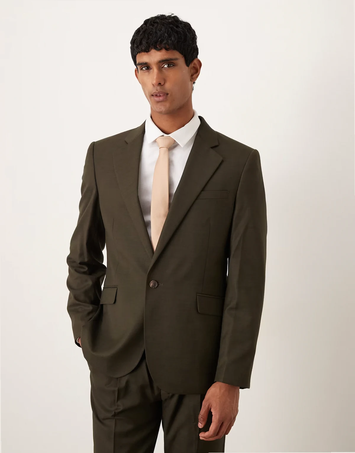 slim suit jacket in olive green heather texture