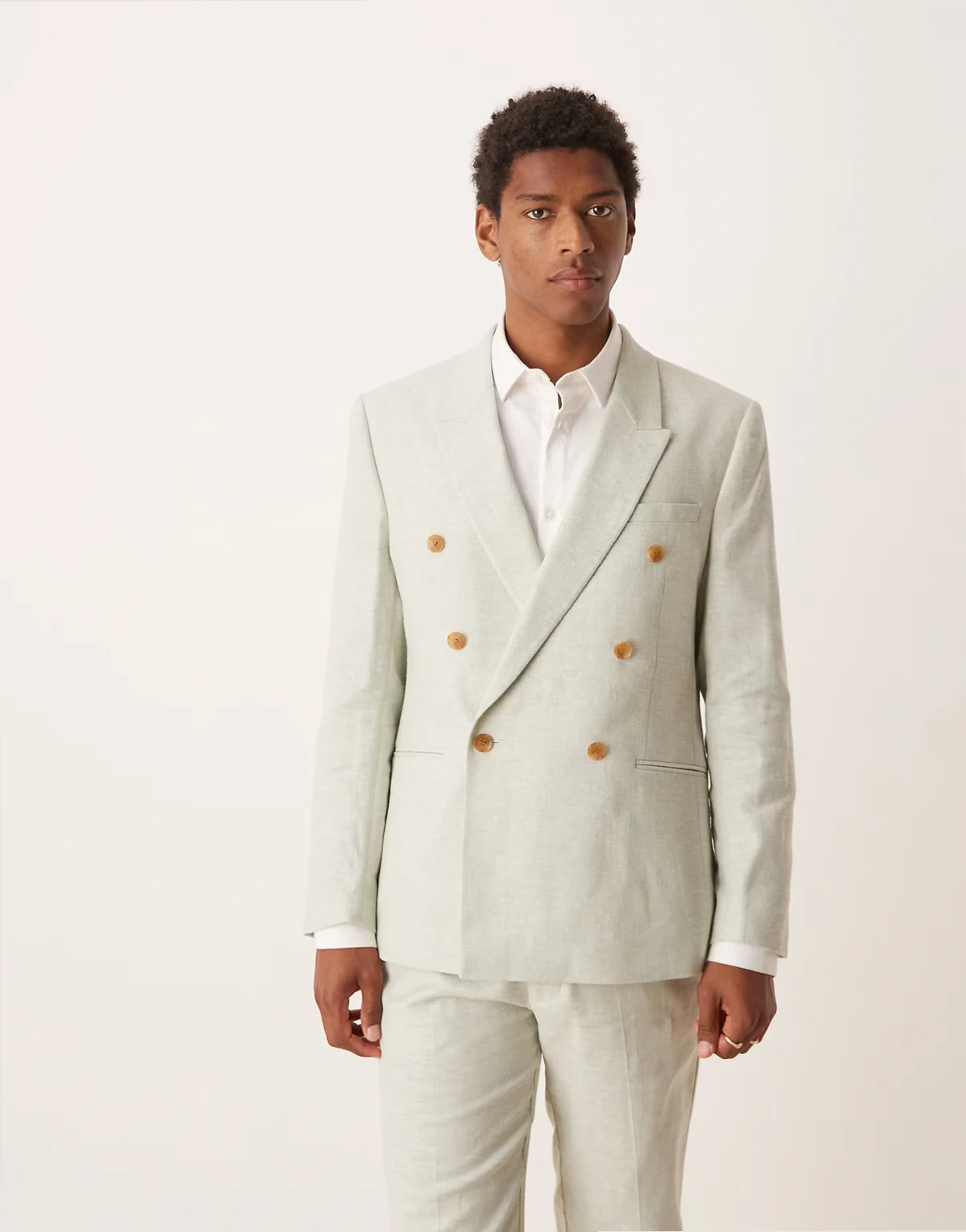 double breasted linen blend regular suit jacket in mint green