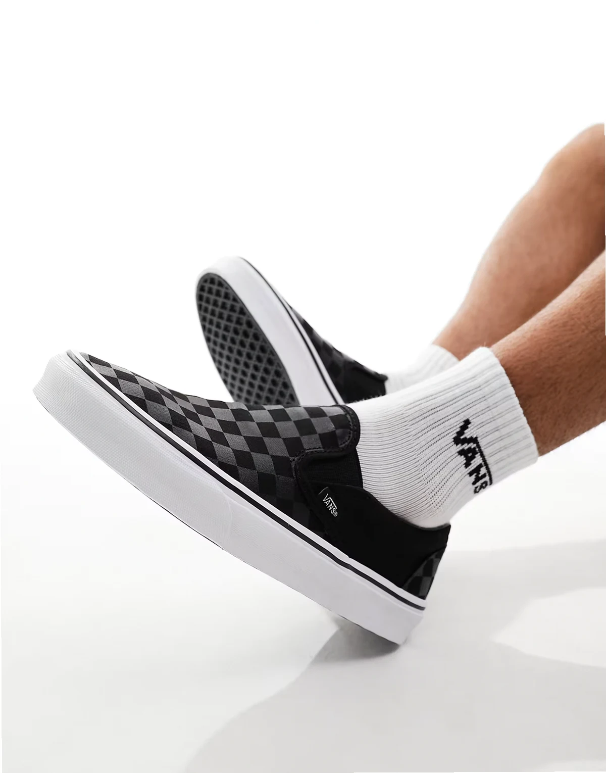 Classic slip-on sneakers with checkerboard print in gray and black