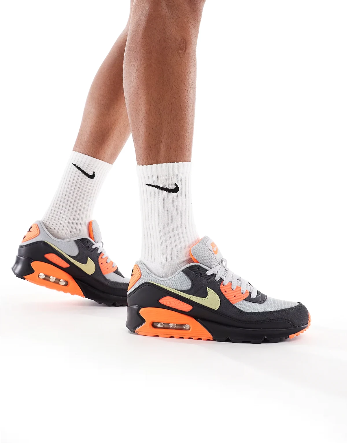 Air Max 90 sneakers in gray, black and orange