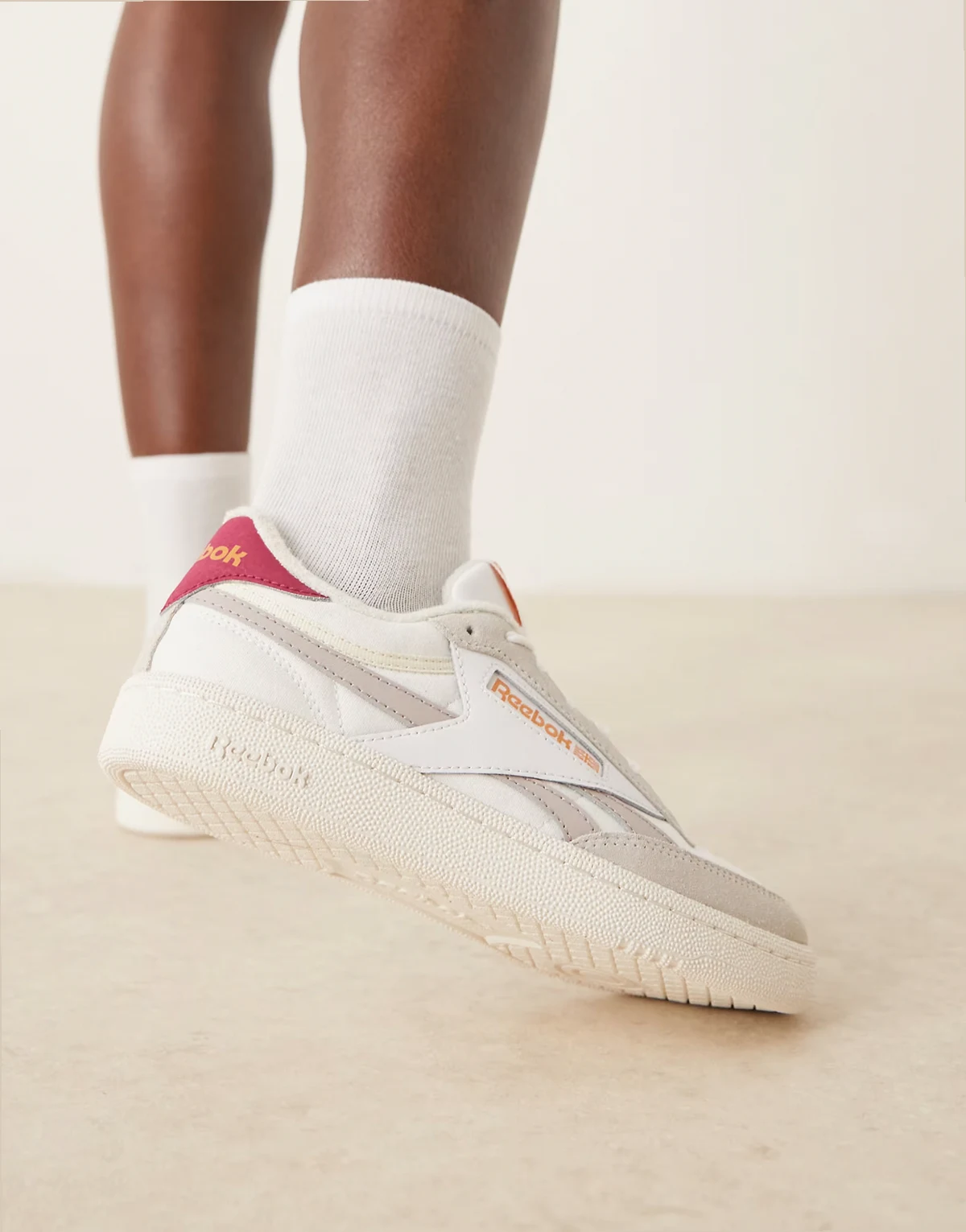 Club C Revenge sneaker in white with gray and red detail