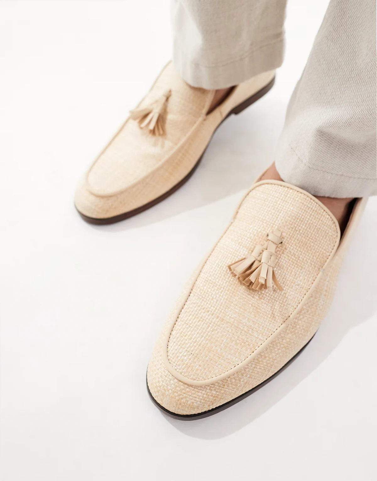 Charlie loafers with tassels in raffia natural