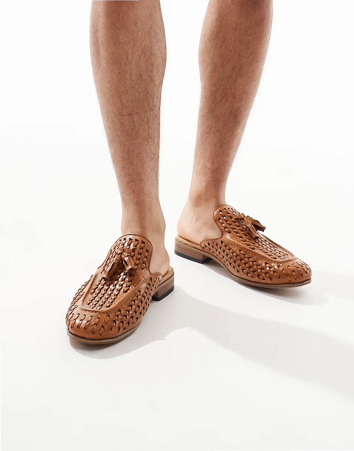 – Mules-Loafer in Hellbraun mit Webmuster