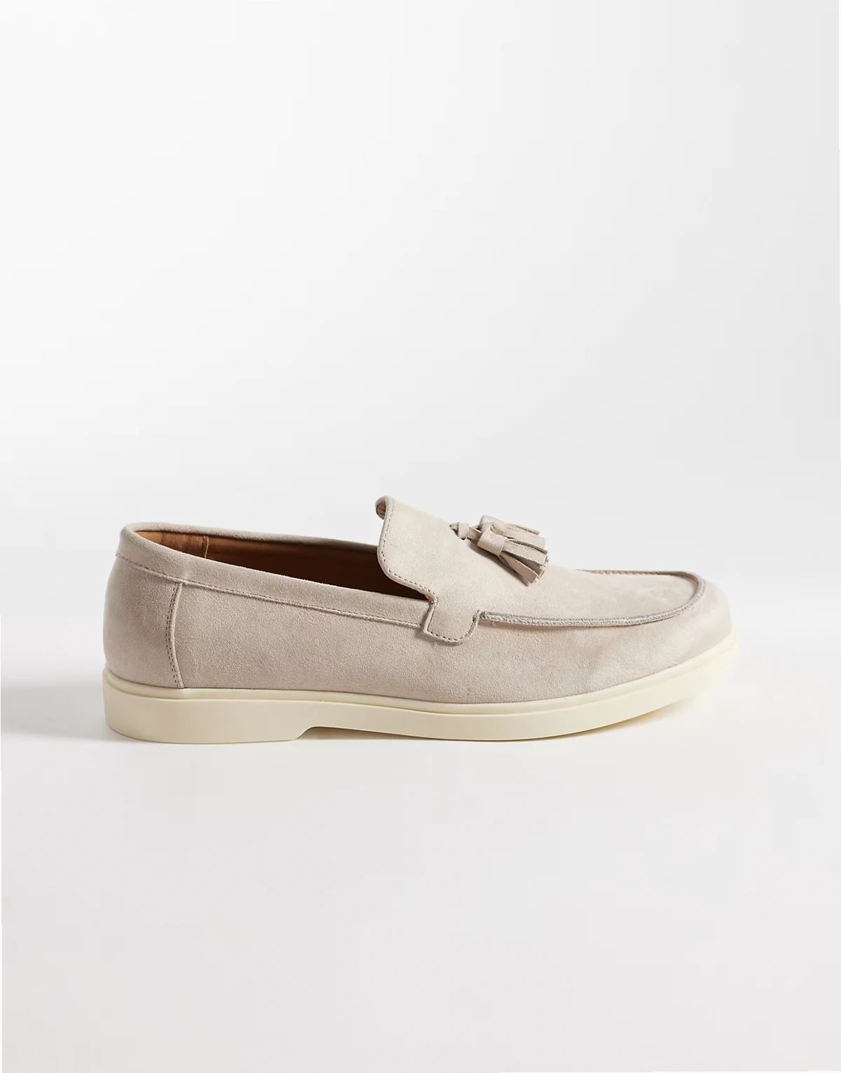 Kayak tassel loafers in stone microsuede