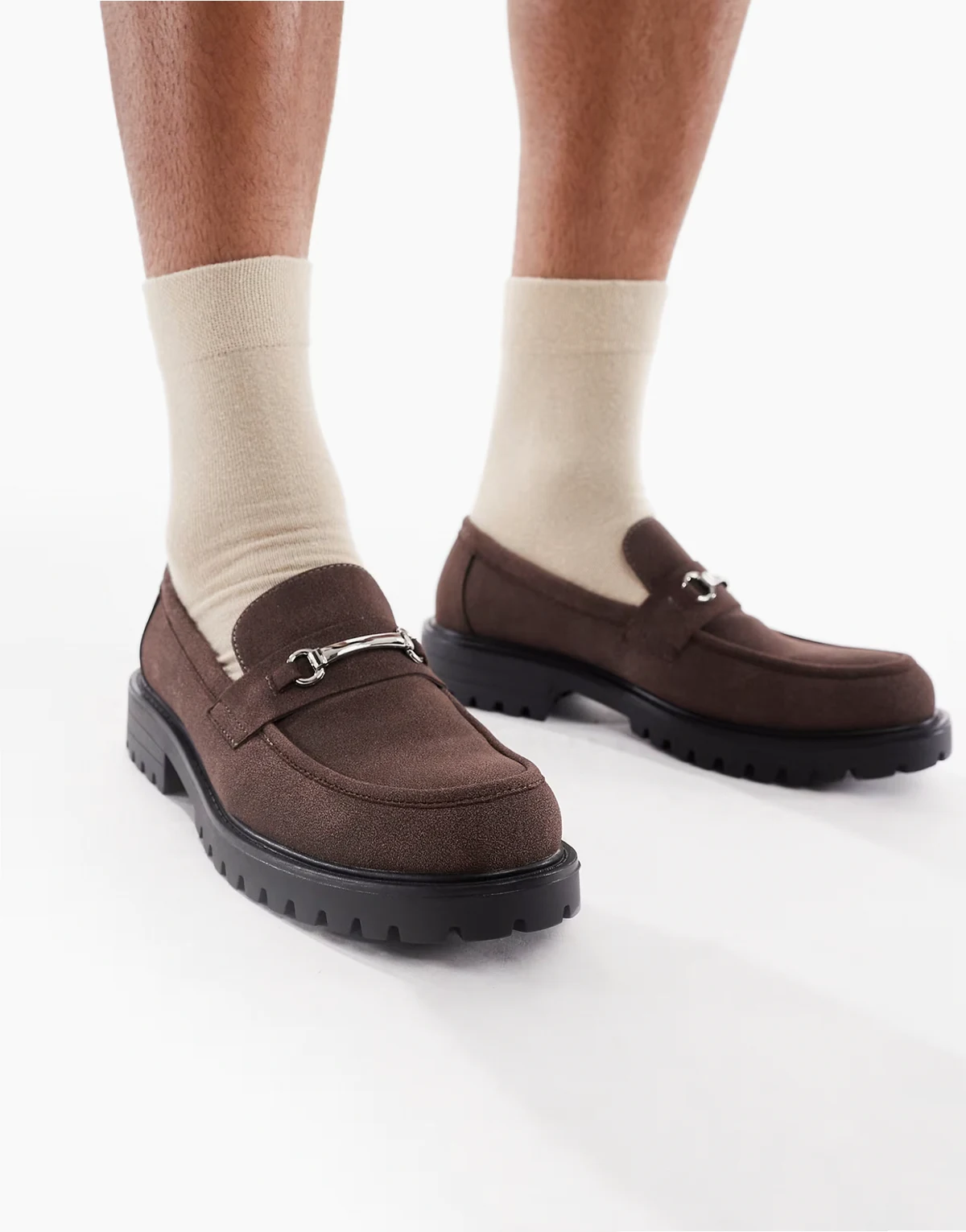 Calvin chunky buckle loafers in faux suede chocolate