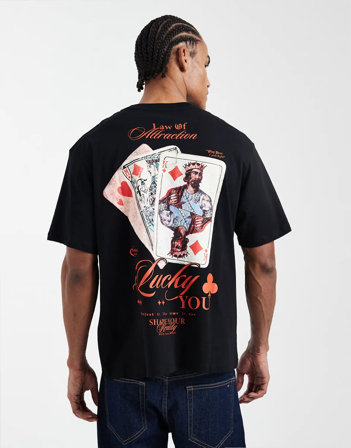 oversized T-shirt with card back print in black