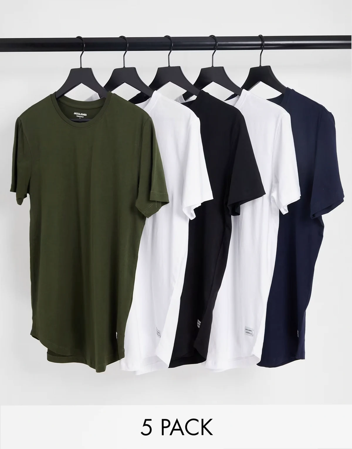 5 pack longline hem crew neck t-shirt in multi