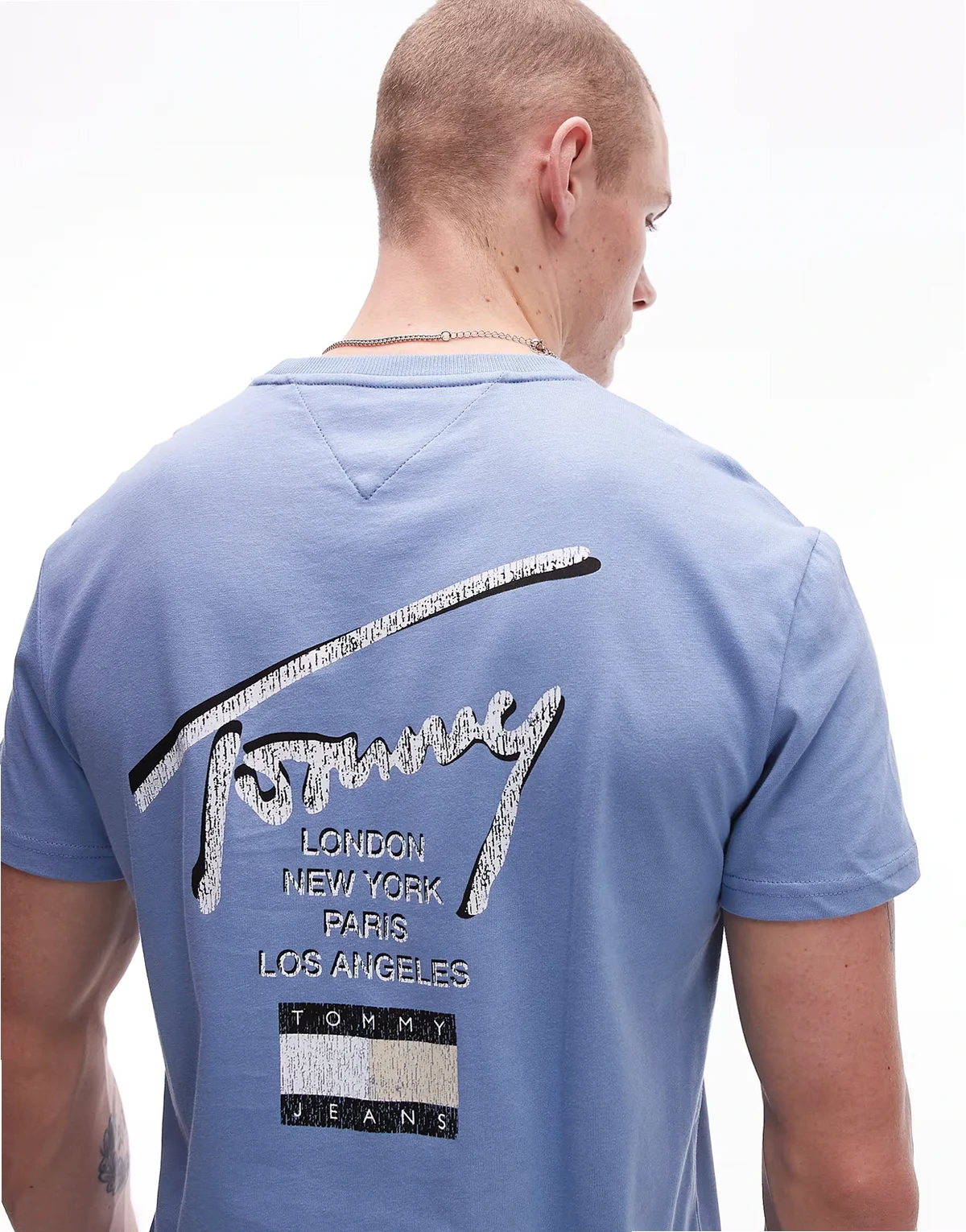regular signature back print t-shirt in blue