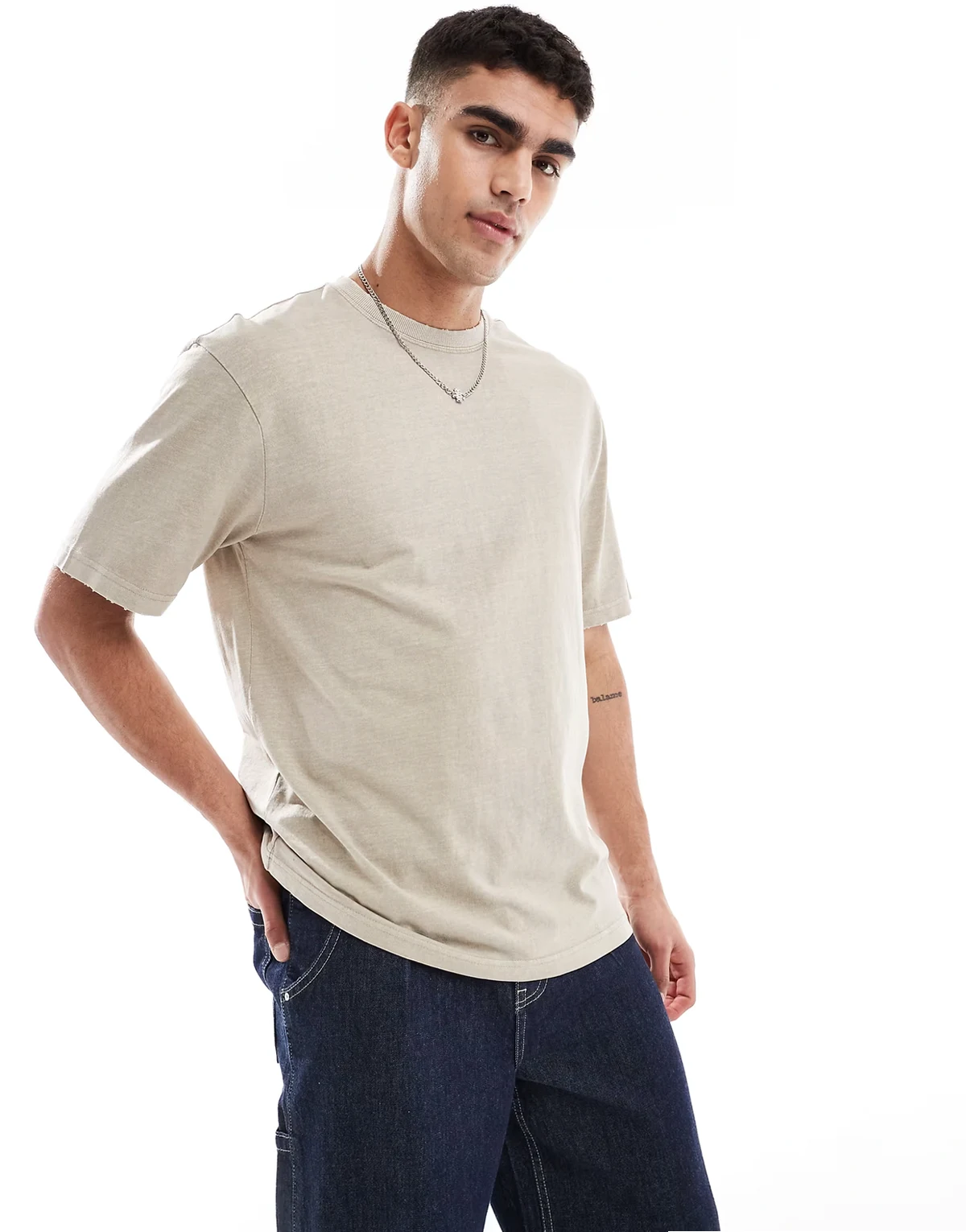 distressed T-shirt in cream