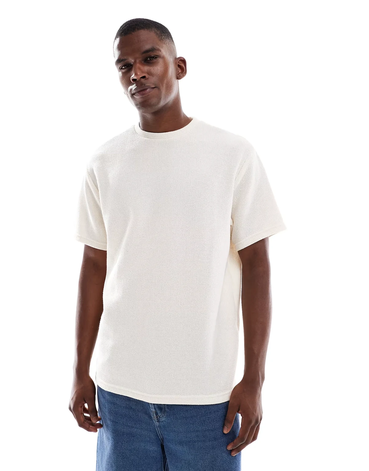 relaxed fit textured T-shirt in ecru