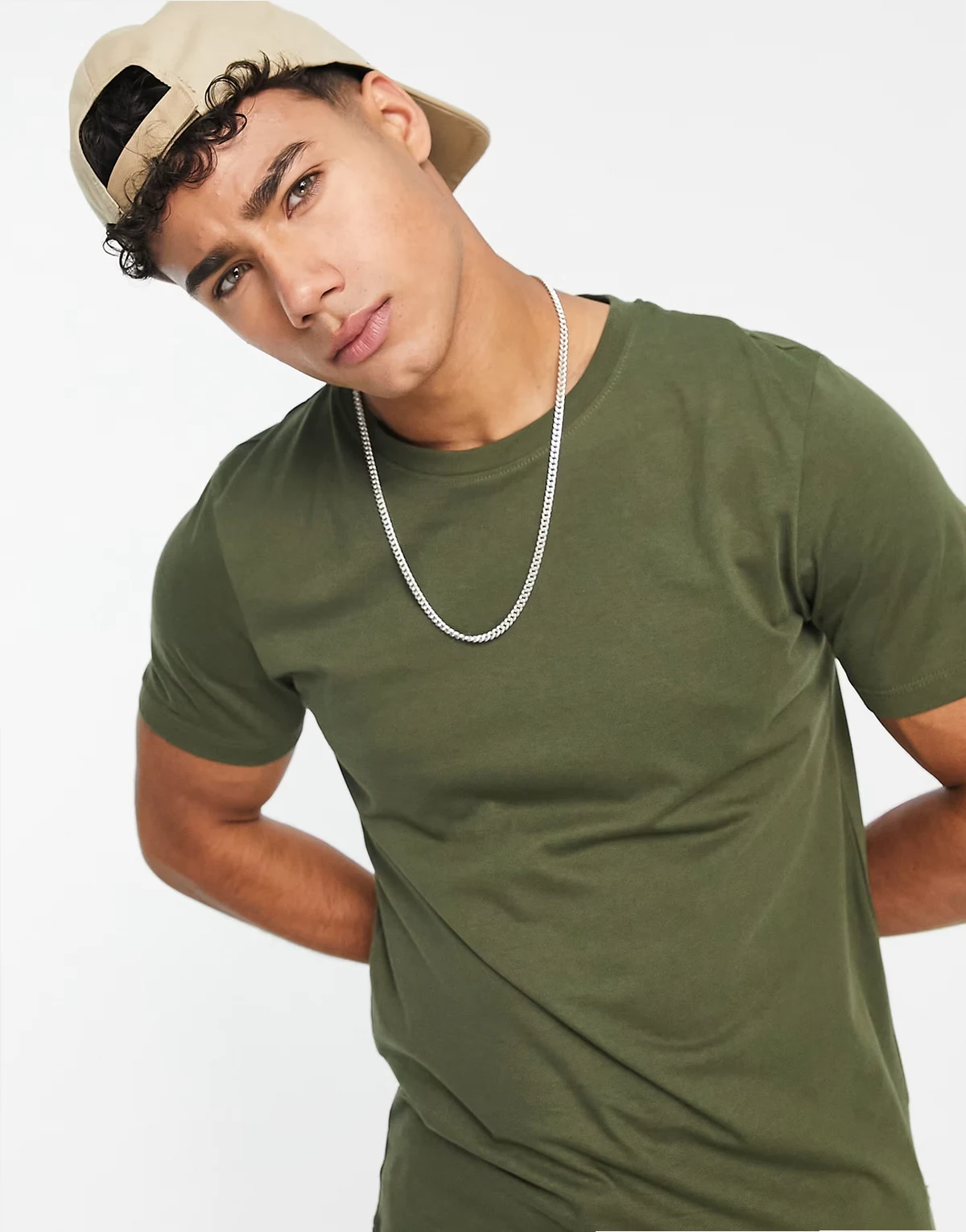 Essentials T-shirt in cotton with crew neck in khaki - MGREEN