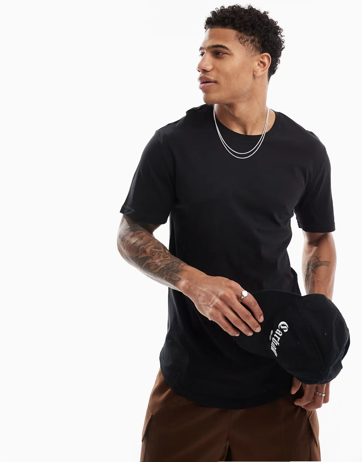 longline t-shirt with curved hem in black
